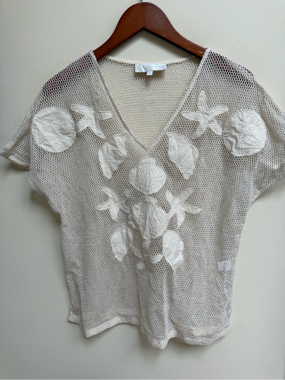 Corey Lynn Calter  Crochet Shell Applique V-Neck Top